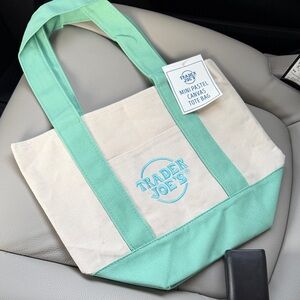 NWT Trader Joe’s spring 2026 mini tote blue green canvas bag